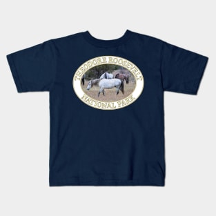 Wild Horses at Theodore Roosevelt National Park in Medora, North Dakota Kids T-Shirt